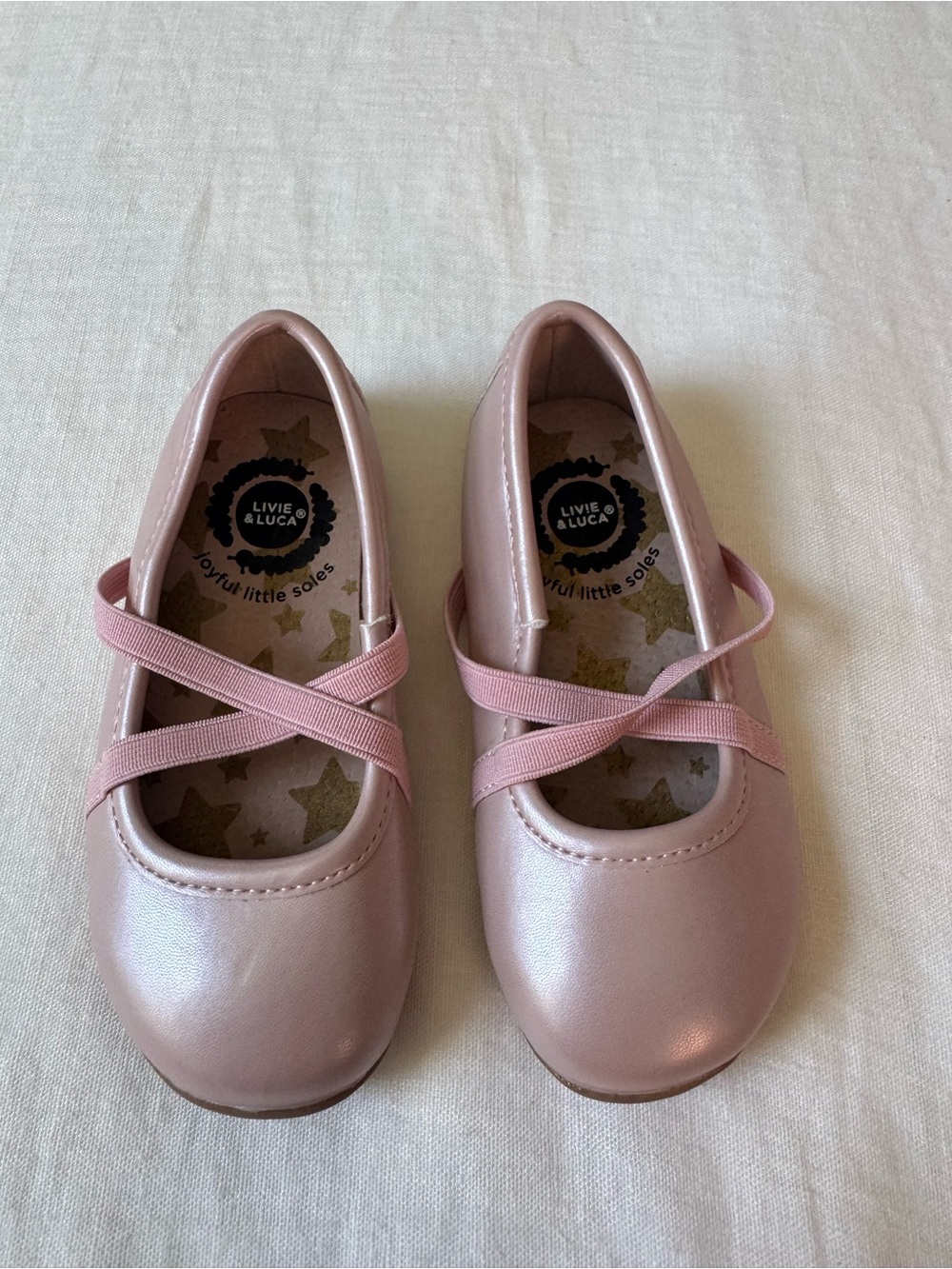 Livie & Luca Girls Size 6 Pink Shimmer Cross-Strap Ballet Flats